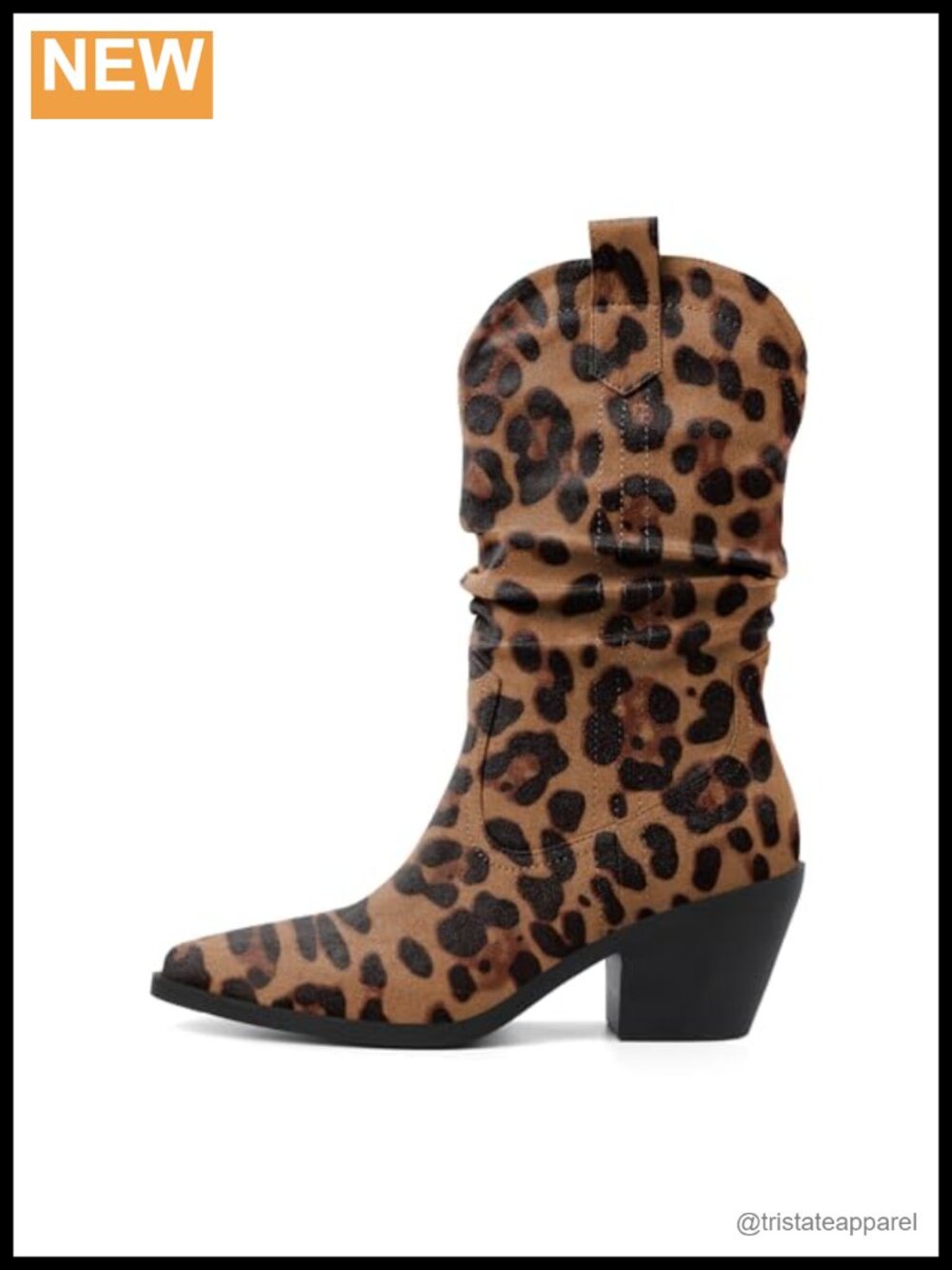 Women's Faux Suede Leather Slouchy Western Booties Chunky Heel Pointed Toe Mid